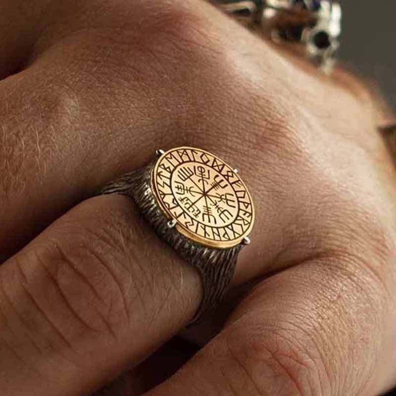 Viking symbols Vegvisir two-tone ring - fjornval