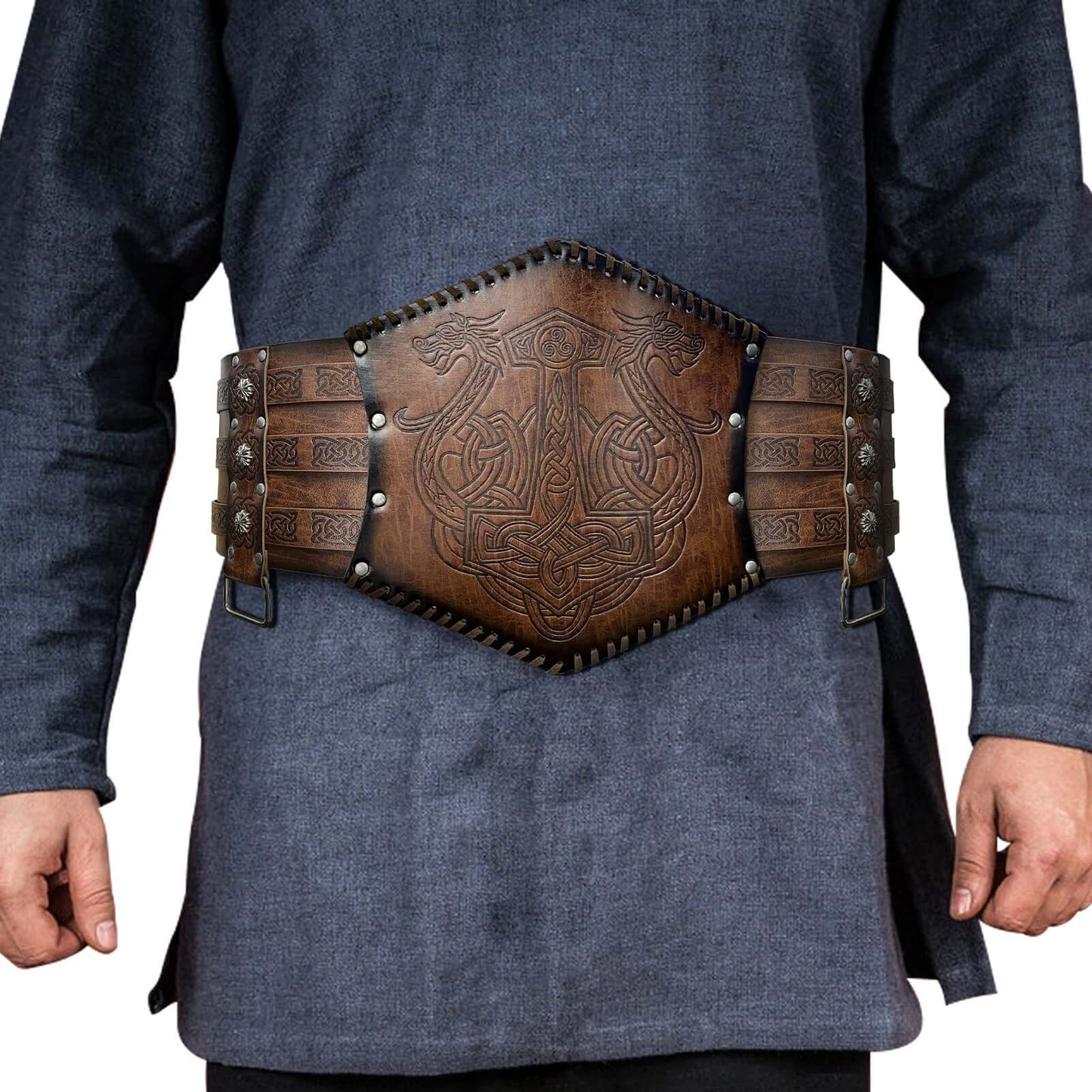Nordic Medieval Viking Style Embossed Wide Belt - fjornval