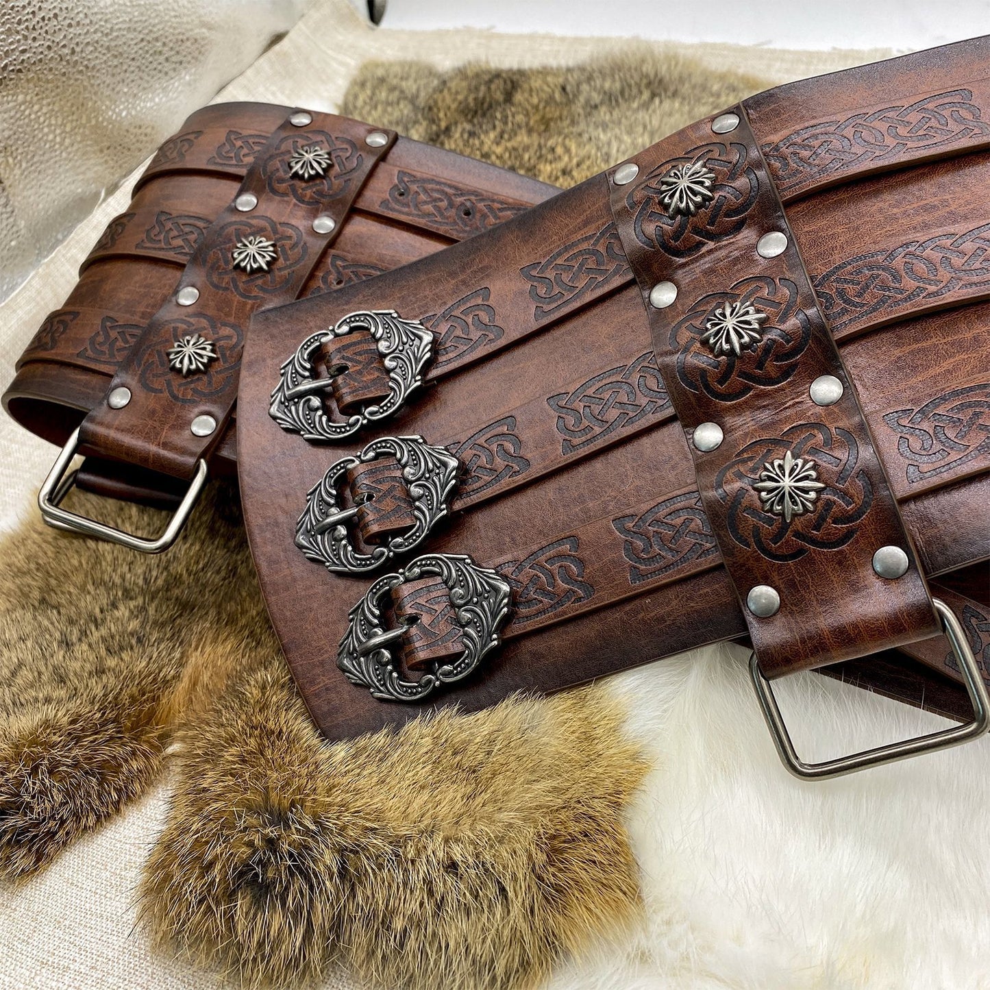 Nordic Medieval Viking Style Embossed Wide Belt - fjornval
