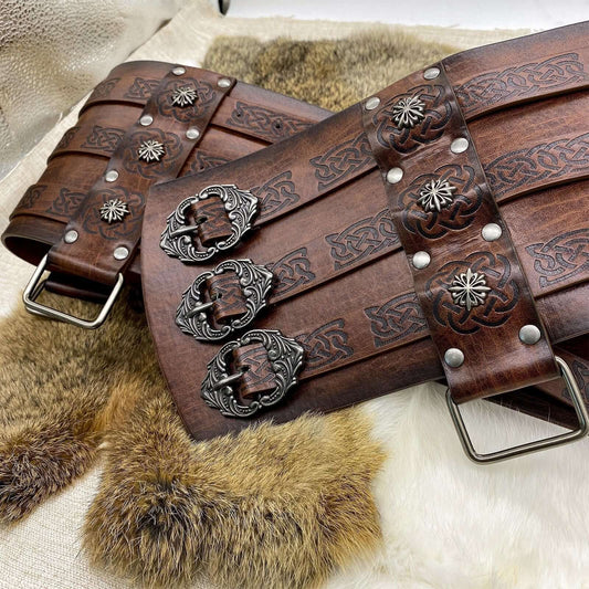 Nordic Medieval Viking Style Embossed Wide Belt - fjornval