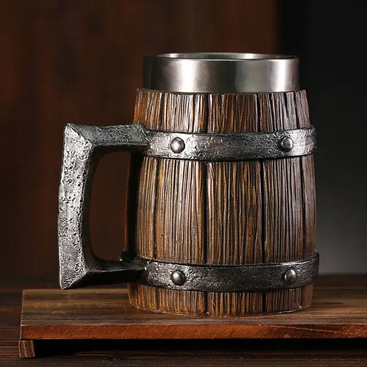 Wooden barrel style mug brown