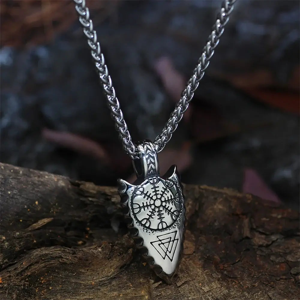 Norse Spear-shaped necklace, Valknut & Helm of Awe