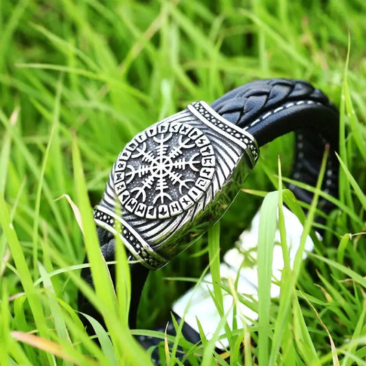 Viking Symbol Aegishjalmur - Helm of Awe - Leather Bracelet - fjornval