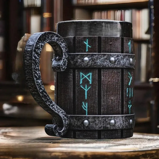 Viking symbolism, runes mug featuring authentic rune engravings and a durable barrel-style design.