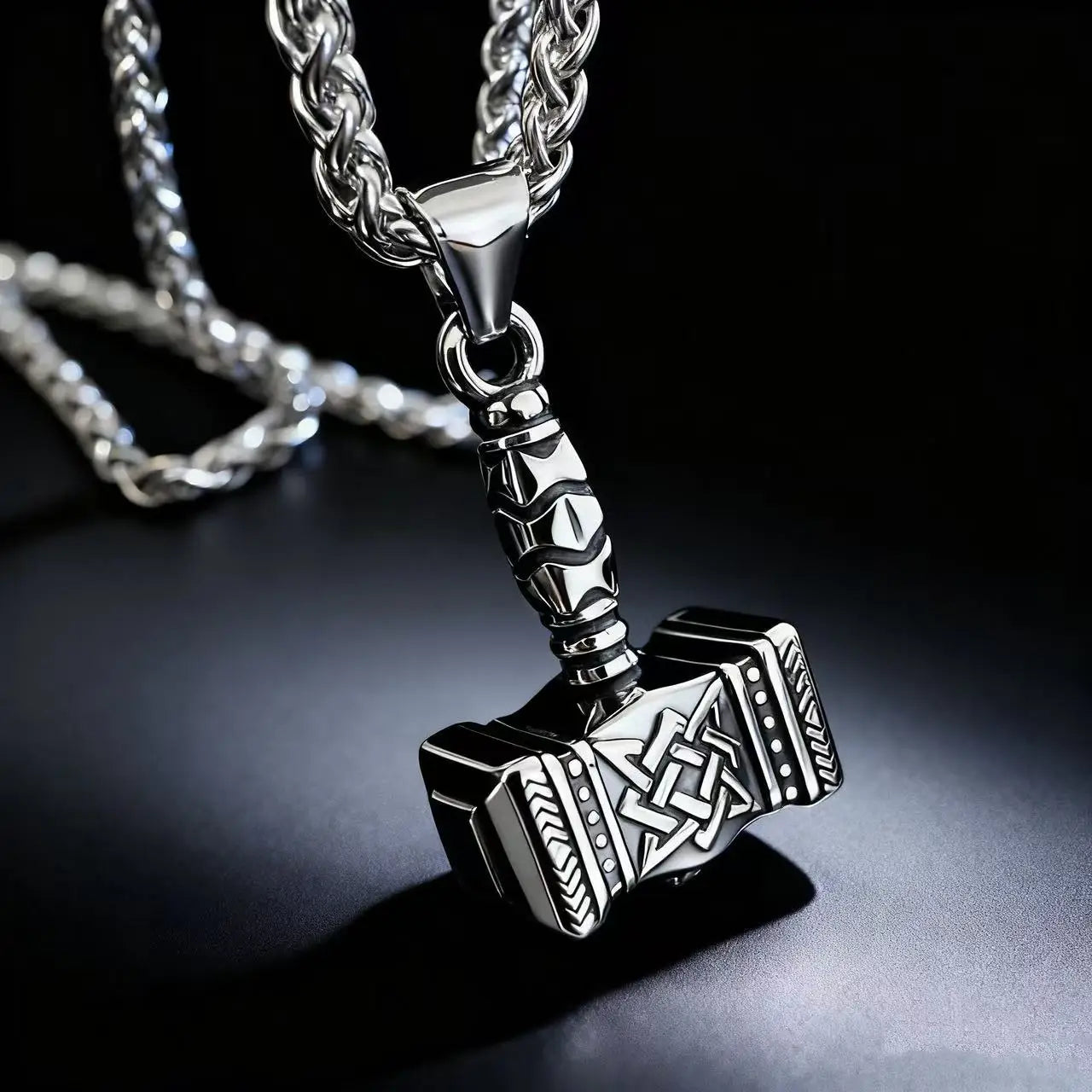 Thor's Hammer Mjölnir silver-toned necklace, 316L Stainless Steel