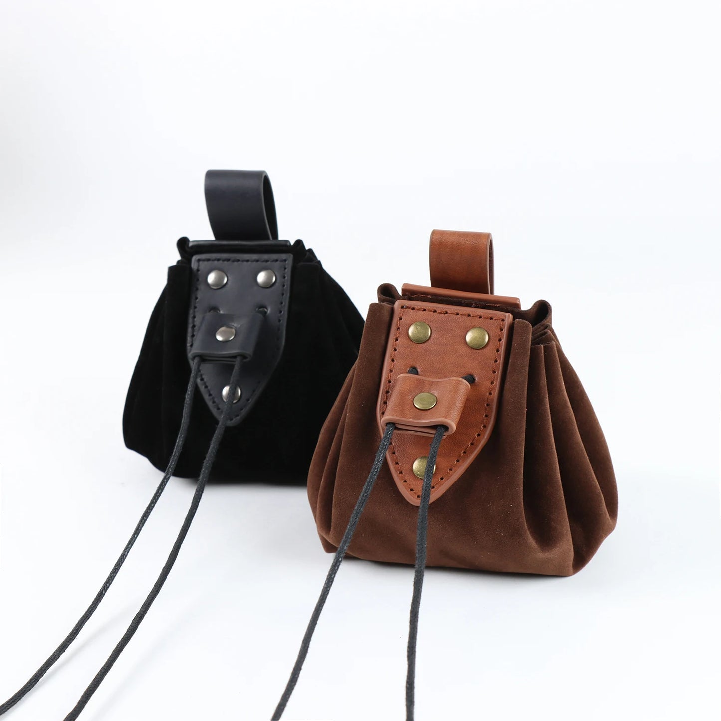 Leather Medieval Viking pocket bag with belt, coin purse - fjornval