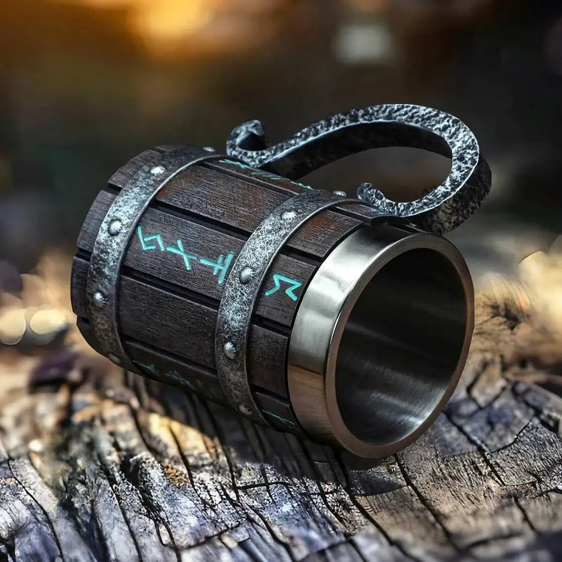 Viking symbolism, runes mug featuring authentic rune engravings and a barrel-style design made from durable stainless steel.