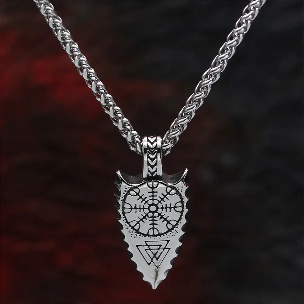 Norse Spear-shaped necklace, Valknut & Helm of Awe