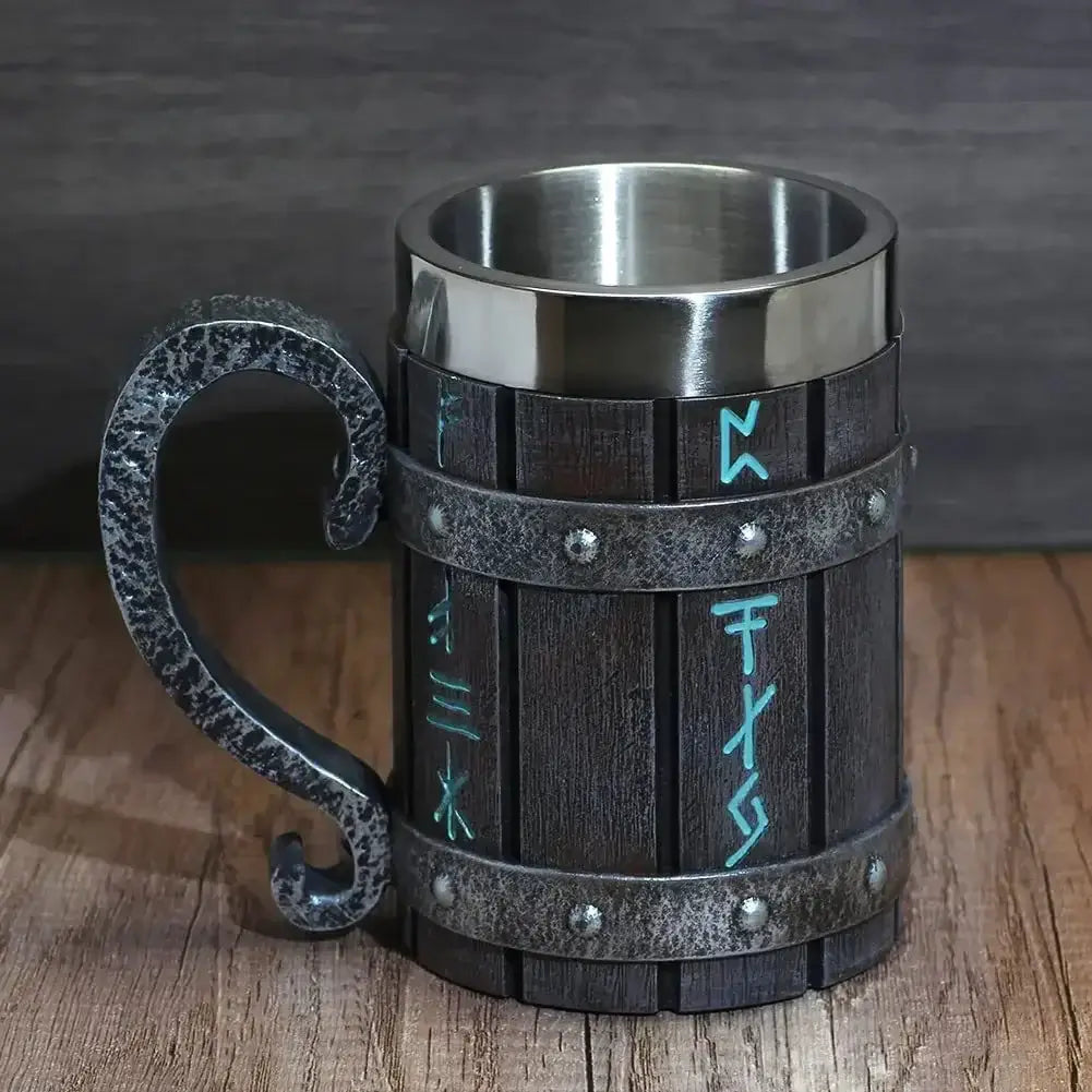 Viking symbolism, runes mug featuring authentic rune engravings and a durable barrel-style design.