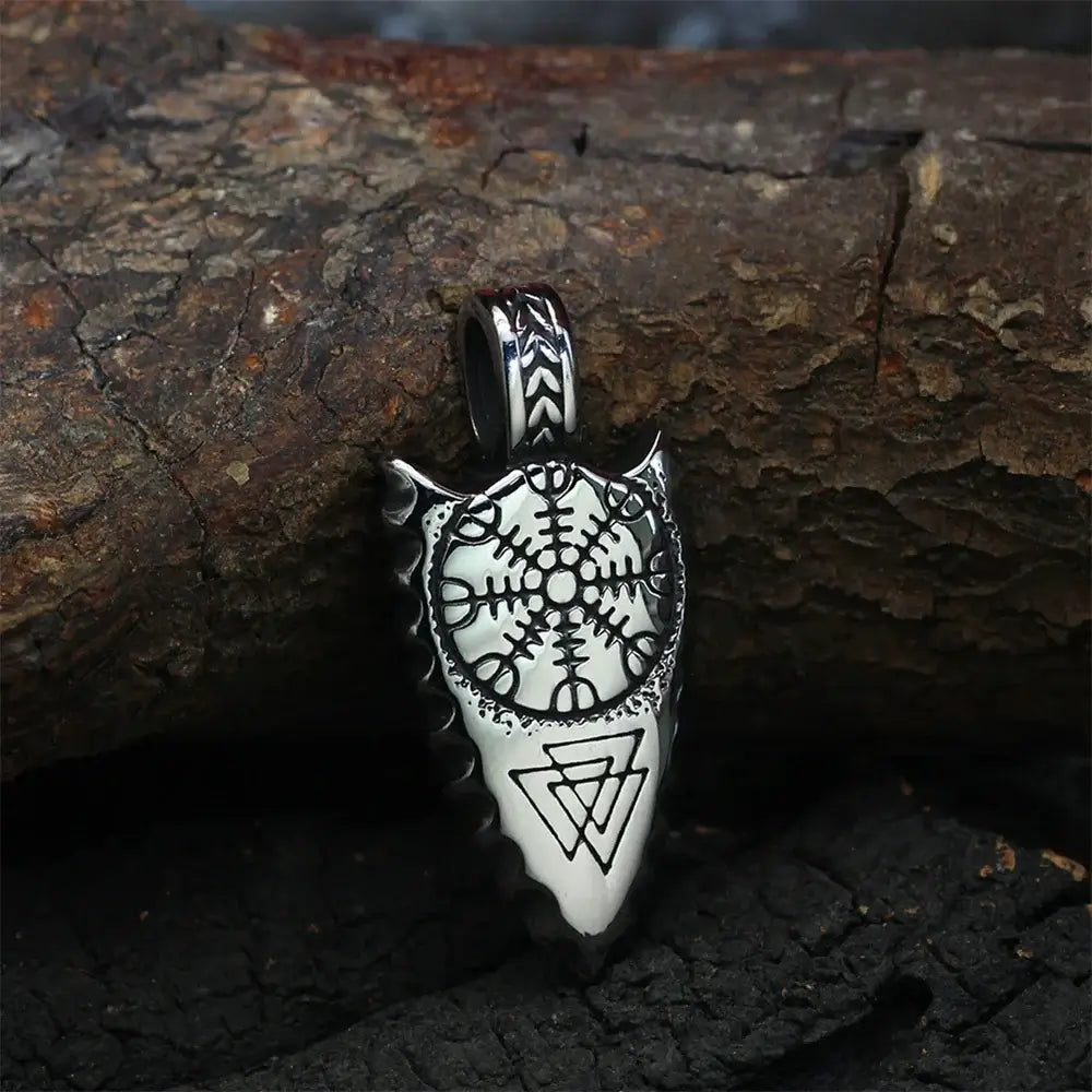 Norse Spear-shaped necklace, Valknut & Helm of Awe