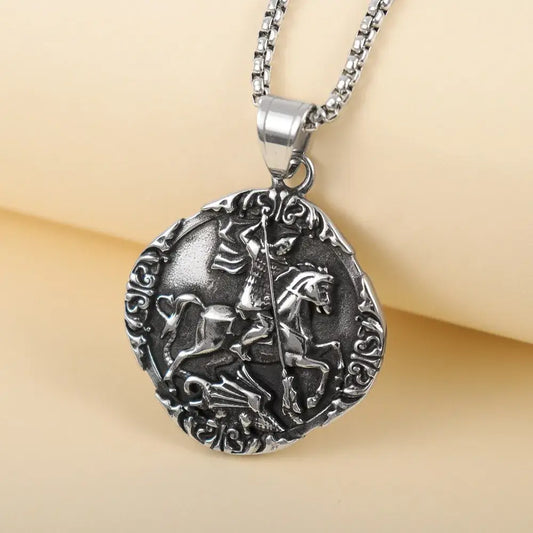 Knight riding a horse necklace