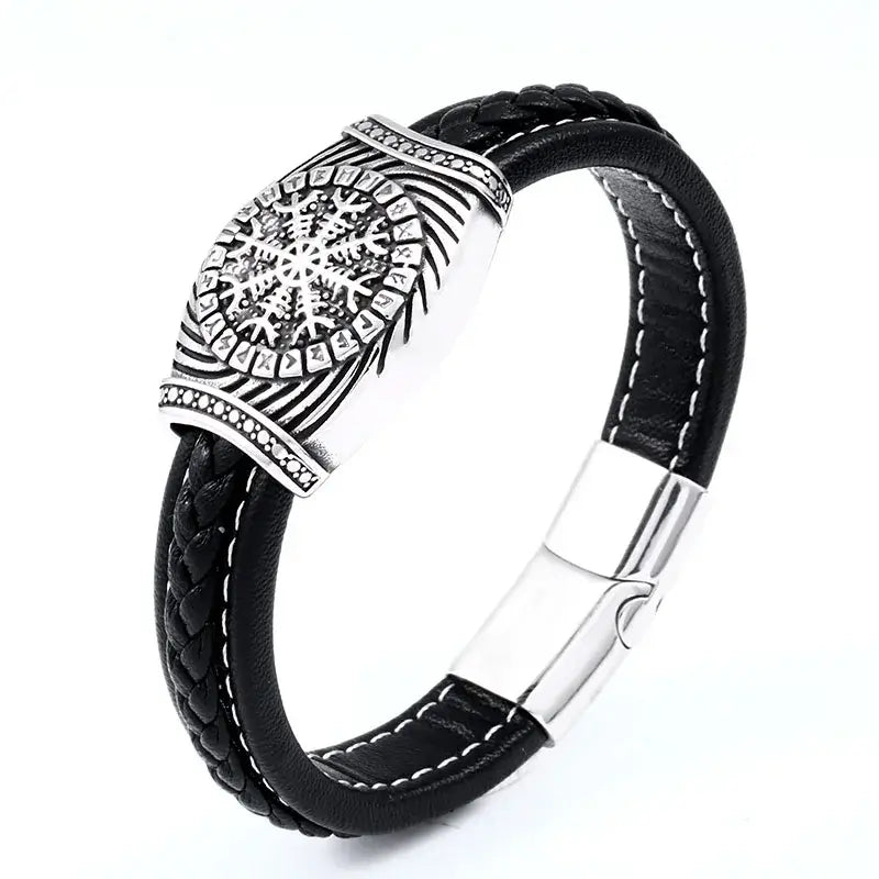 Viking Symbol Aegishjalmur - Helm of Awe - Leather Bracelet - fjornval