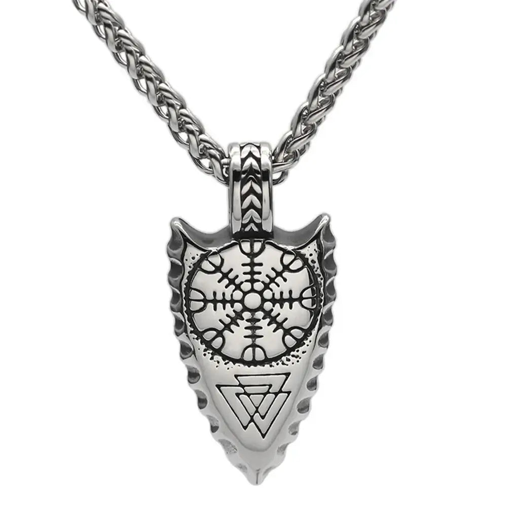 Norse Spear-shaped necklace, Valknut & Helm of Awe