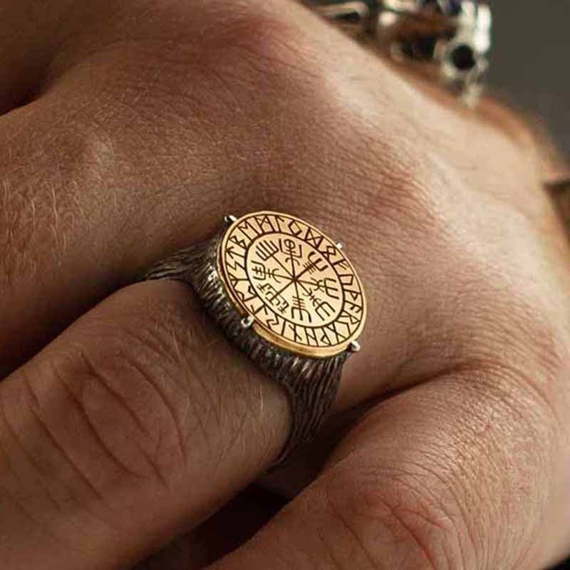 Viking symbols Vegvisir two-tone ring - fjornval