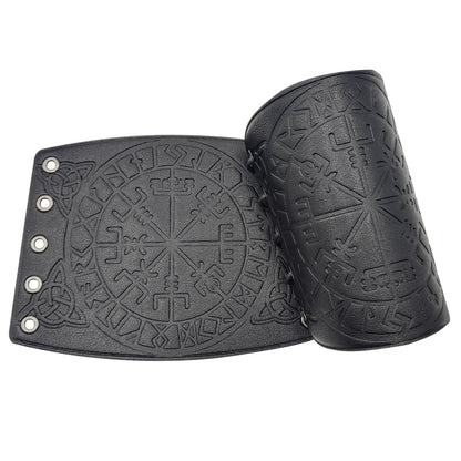 Nordic Viking embossed Vegvisir sumbol leather wristband armband - fjornval