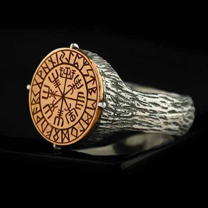 Viking symbols Vegvisir two-tone ring - fjornval