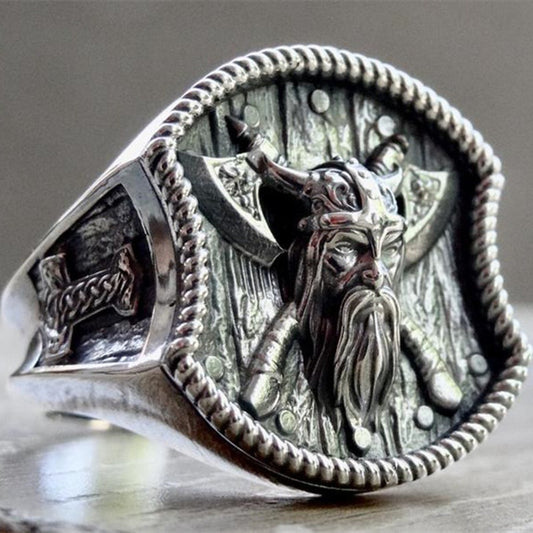 Viking double axe & Viking warrior steel ring - fjornval