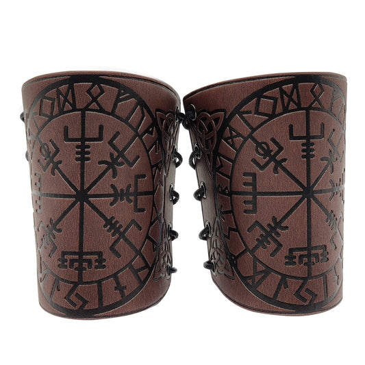 Nordic Viking embossed Vegvisir sumbol leather wristband armband - fjornval