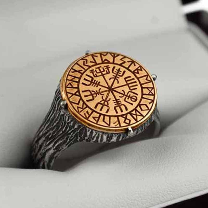 Viking symbols Vegvisir two-tone ring - fjornval