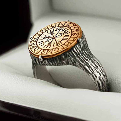 Viking symbols Vegvisir two-tone ring - fjornval