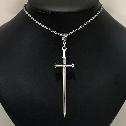 Medieval silver sword necklace, pendant