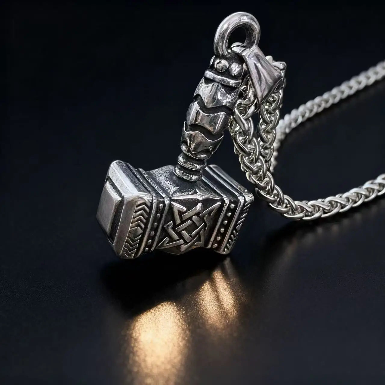 Thor's Hammer Mjölnir silver-toned necklace, 316L Stainless Steel