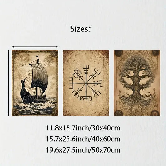 Viking poster set: Tree of Life, Viking Ship, Vegvisir