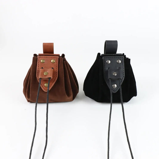 Leather Medieval Viking pocket bag with belt, coin purse - fjornval