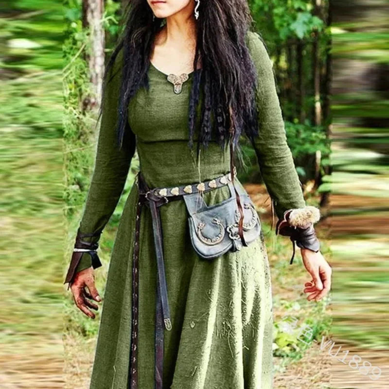 Women Long Sleeve Robe Vintage Fairy Elven Dress Viking Medieval Clothing - fjornval