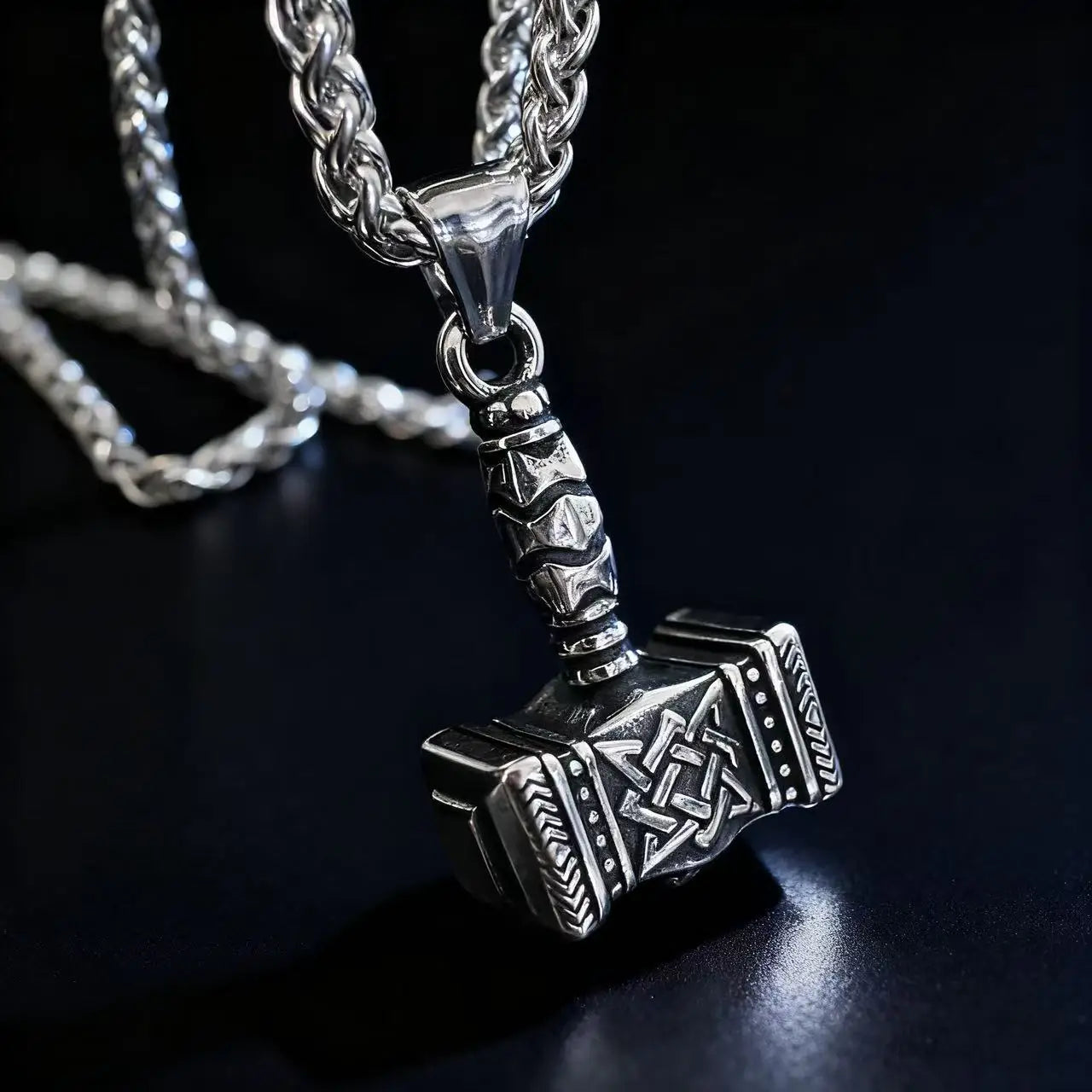 Thor's Hammer Mjölnir silver-toned necklace, 316L Stainless Steel