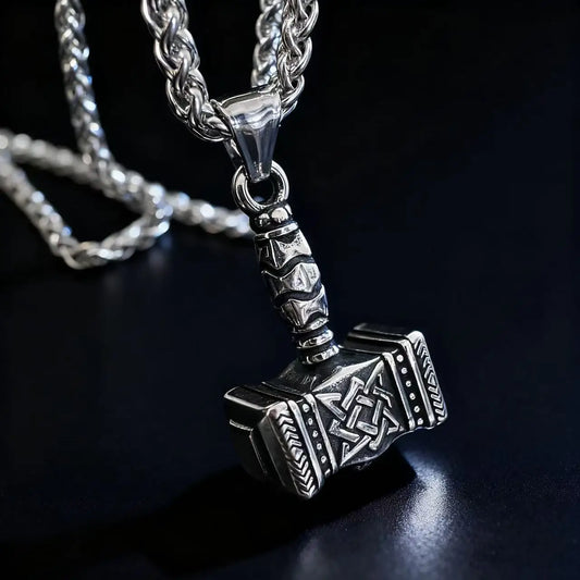 Thor's Hammer Mjölnir silver-toned necklace, 316L Stainless Steel