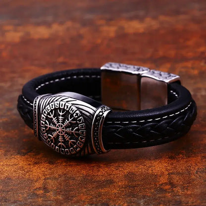 Viking Symbol Aegishjalmur - Helm of Awe - Leather Bracelet - fjornval