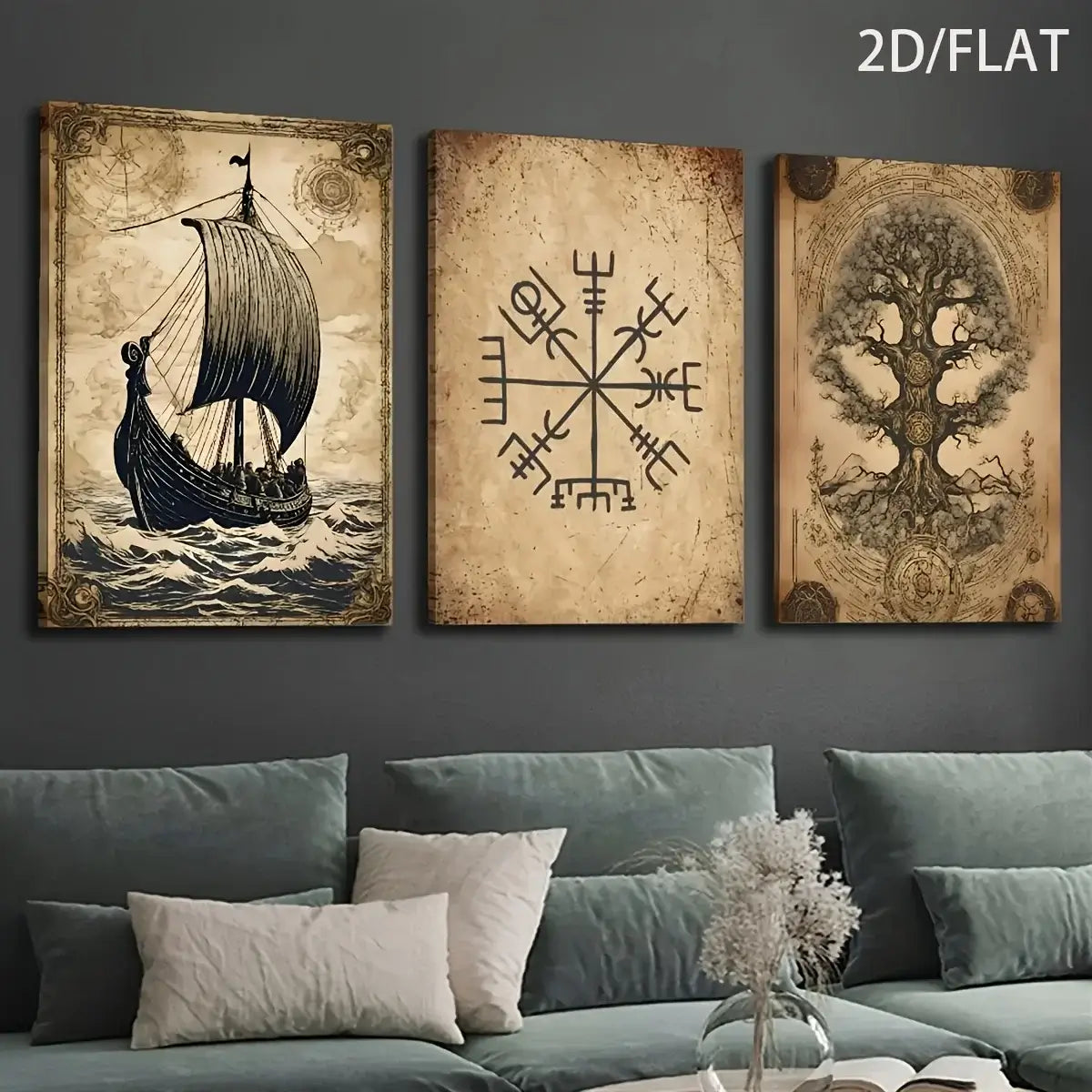 Viking poster set: Tree of Life, Viking Ship, Vegvisir