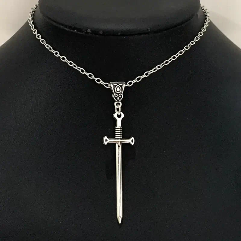 Medieval silver sword necklace, pendant