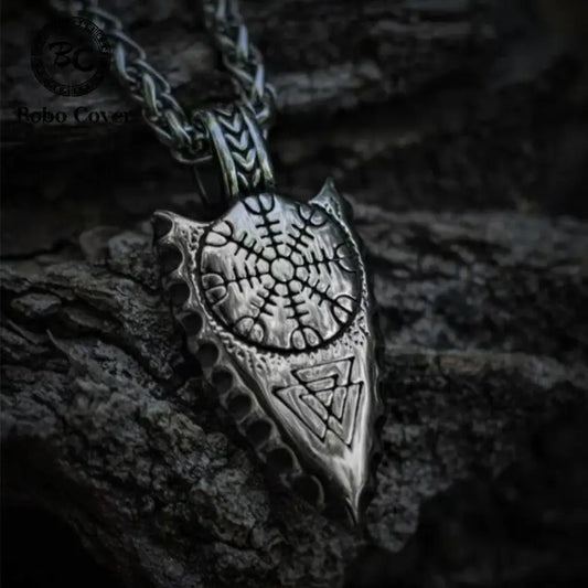 Norse Spear-shaped necklace, Valknut & Helm of Awe