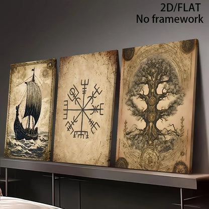 Viking poster set: Tree of Life, Viking Ship, Vegvisir