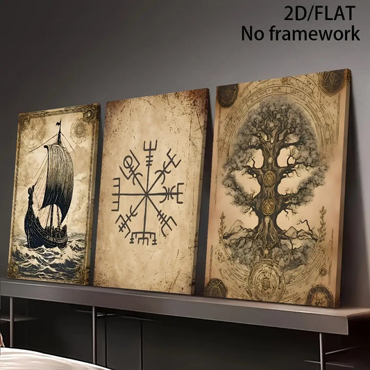 Viking poster set: Tree of Life, Viking Ship, Vegvisir