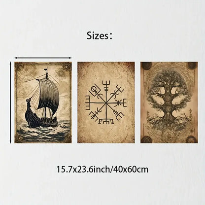Viking poster set: Tree of Life, Viking Ship, Vegvisir