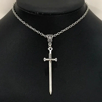 Medieval silver sword necklace, pendant