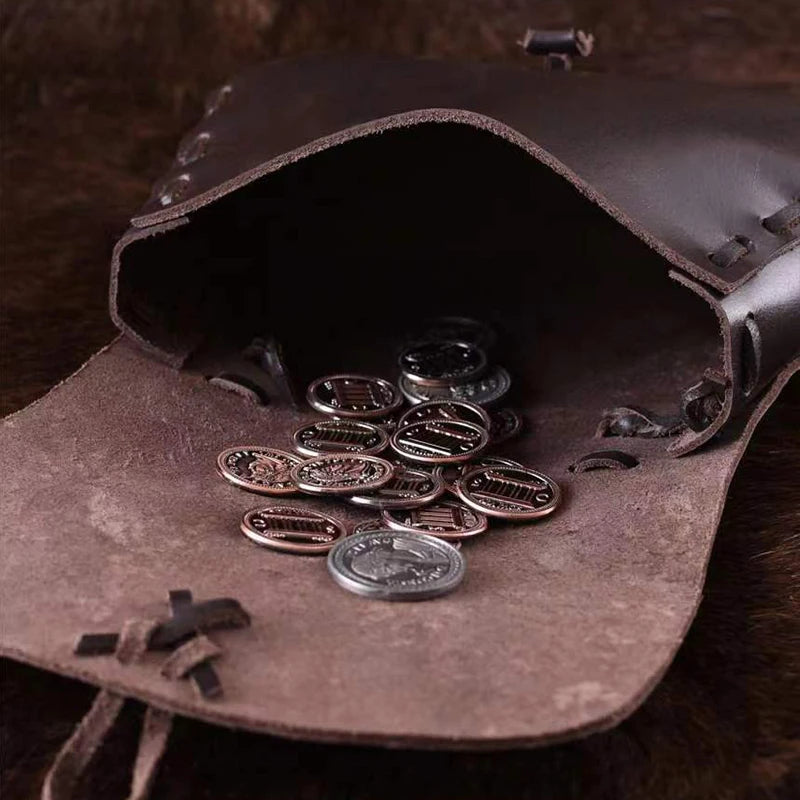 Medieval Viking style waist bag, leather coin purse - 3 colors - fjornval