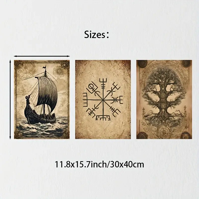 Viking poster set: Tree of Life, Viking Ship, Vegvisir