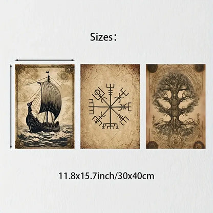 Viking poster set: Tree of Life, Viking Ship, Vegvisir
