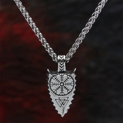 Norse Spear-shaped necklace, Valknut & Helm of Awe