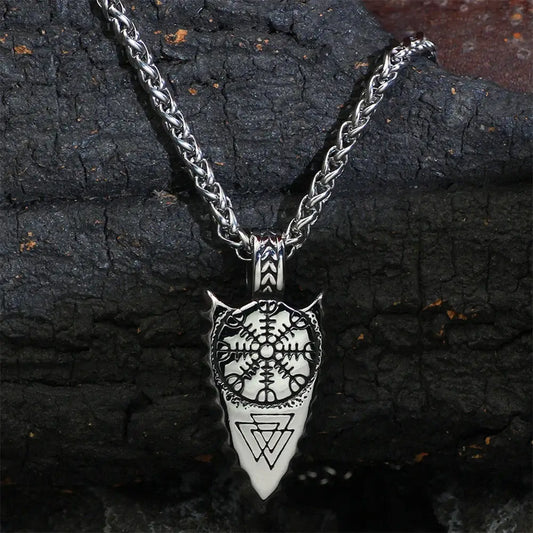 Norse Spear-shaped necklace, Valknut & Helm of Awe