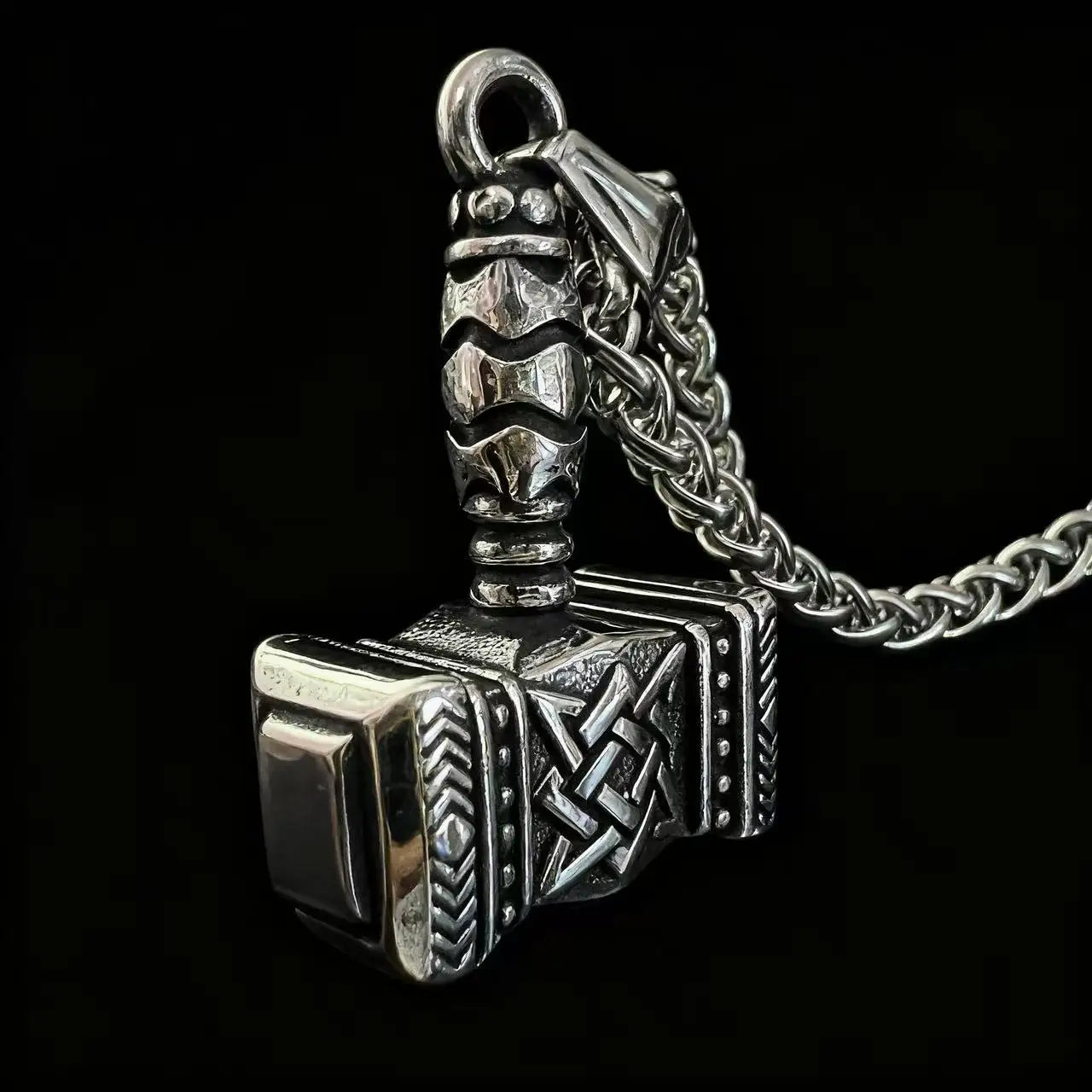 Thor's Hammer Mjölnir silver-toned necklace, 316L Stainless Steel
