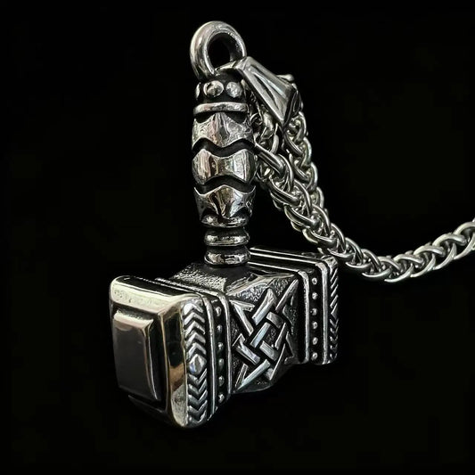 Thor's Hammer Mjölnir silver-toned necklace, 316L Stainless Steel