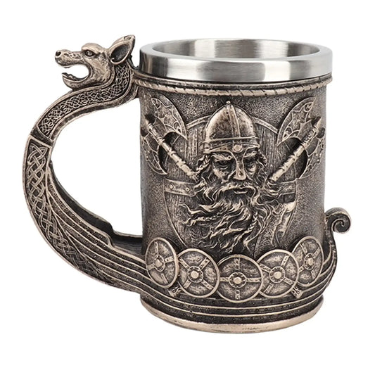 Viking warrior mug, drakkar ship style, brown