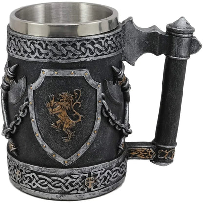 Medieval Mug - English Lion, shields and crossed axes - fjornval