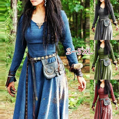 Women Long Sleeve Robe Vintage Fairy Elven Dress Viking Medieval Clothing - fjornval