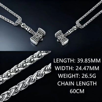 Thor's Hammer Mjölnir silver-toned necklace, 316L Stainless Steel